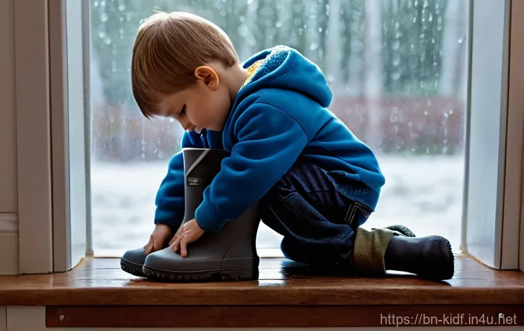 아동용 레인부츠 브랜드 - A detailed, close-up image of a pair of high-quality children's rain boots made from natural, flexib...