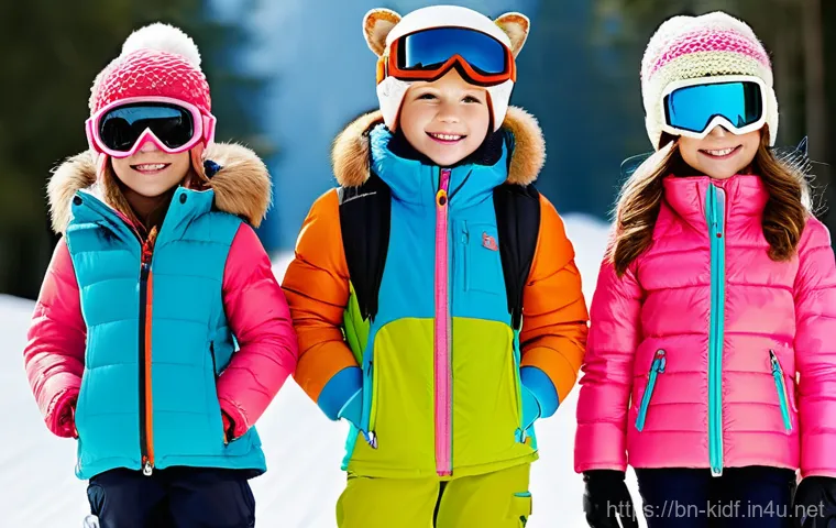 아이들의 스키웨어 스타일 - **Prompt 2: Enhanced Visibility and Safety in a Snowy Landscape**
    "Two children, one boy and one...
