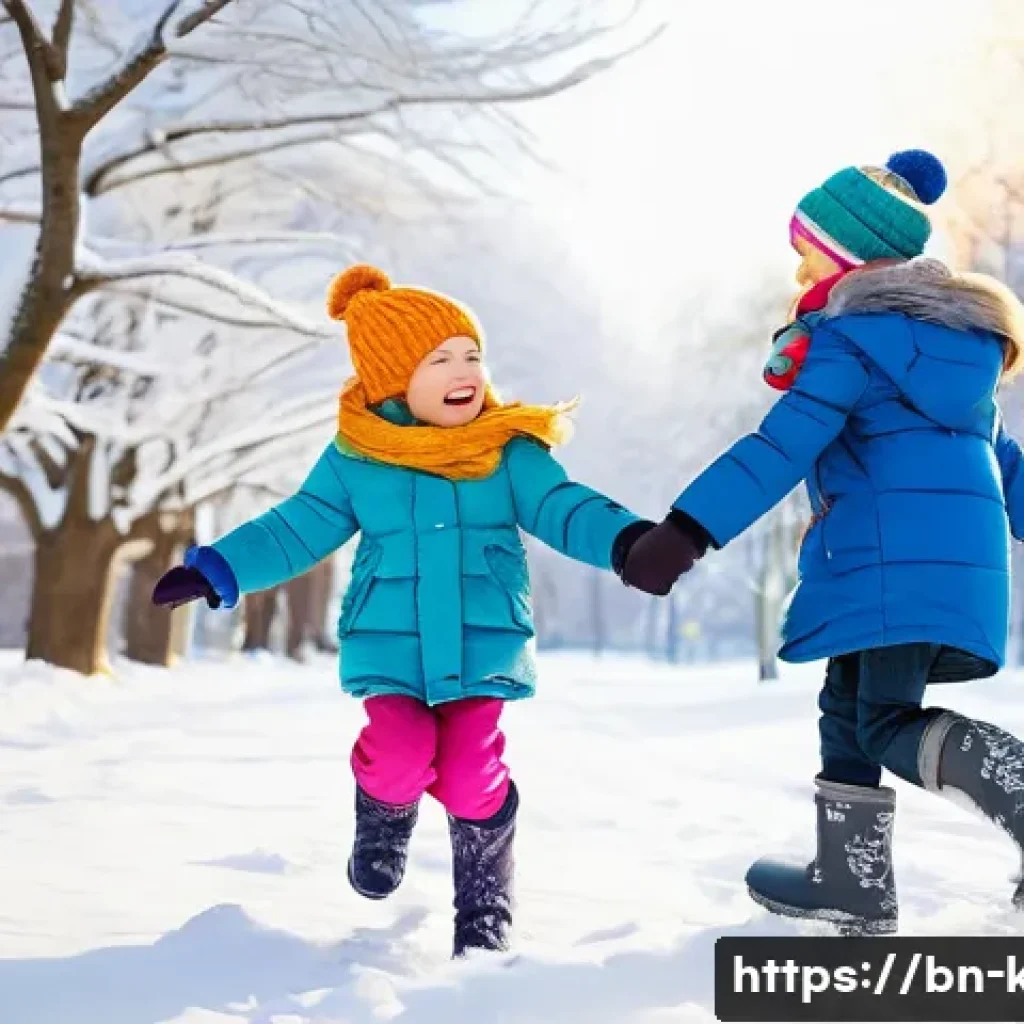 아동용 털 부츠 리뷰 - **Prompt:** A vibrant, cheerful scene of two children, approximately 5-7 years old, joyfully playing...
