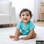 Home 23 키즈용 티셔츠 추천 - A happy Bengali toddler wearing a soft, breathable cotton t-shirt and a clean diaper, playing joyful...
