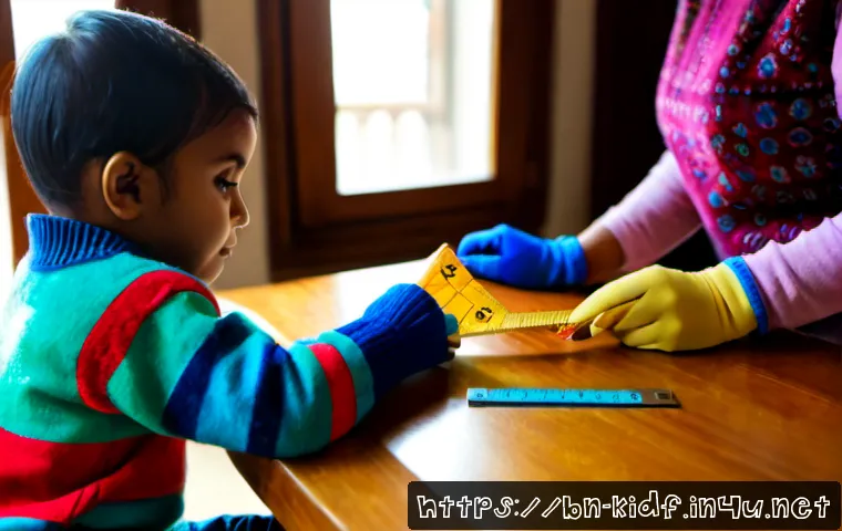 유아용 장갑 고르는 팁 - Photorealistic cozy family home scene, a Bengali mother gently measuring her toddler’s small hand wi...